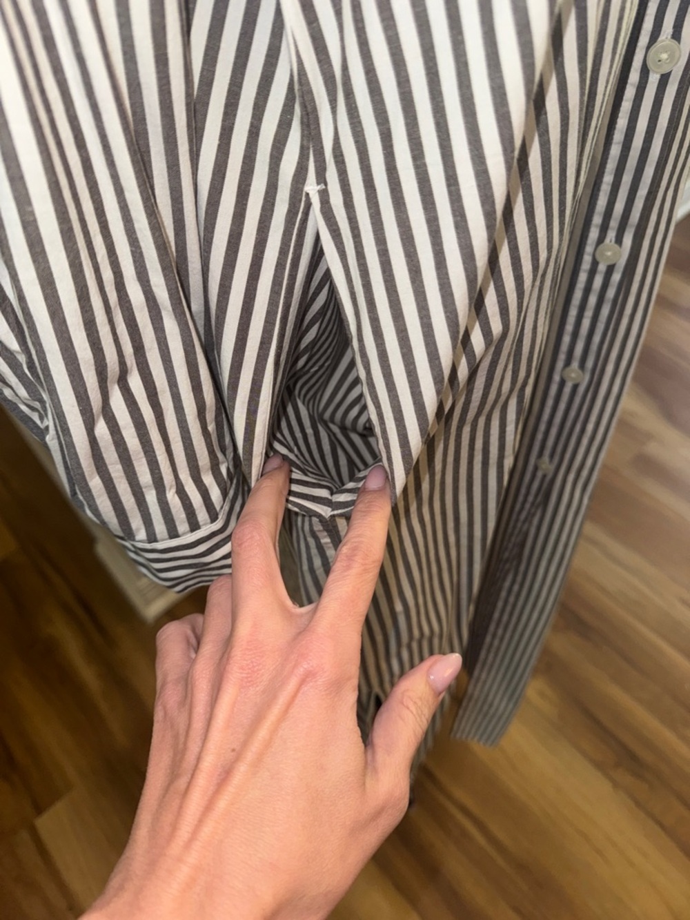LOFT Striped Button-Up Dress in Gray & White - Picture 7 of 8